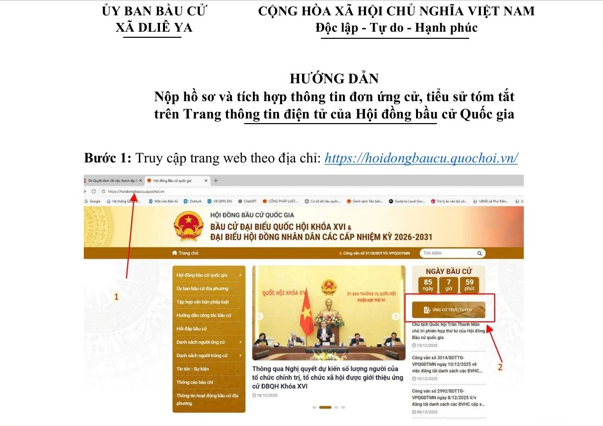 Hướng dẫn Nộp hồ sơ và tích hợp thông tin đơn ứng cử, tiểu sử tóm tắt trên Trang thông tin điện tử của Hội đồng bầu cử Quốc gia